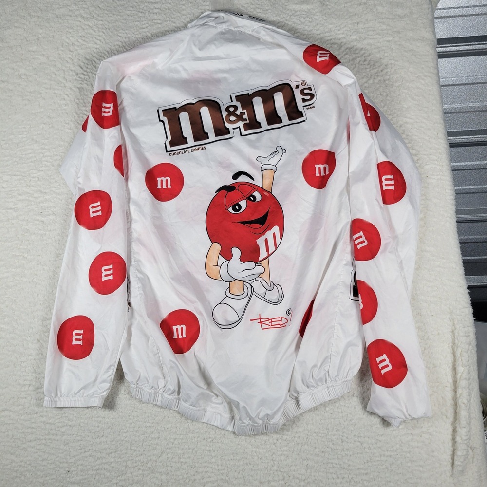M&M's Shell Jacket Mens 2XL White Red All Over Print Logo Full Zip Windbreaker - Picture 8 of 12